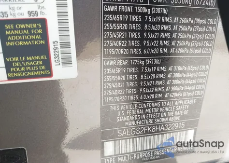 2017 Land Rover Range Rover 3.0L V6 Turbocharged Diesel Hse Td6 из США, поврежденный, VIN SALGS2FK8HA322915